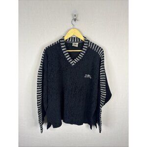 FUBU The Collection Terry Knit Sweater V-Neck Black White Mens M Korea 90s